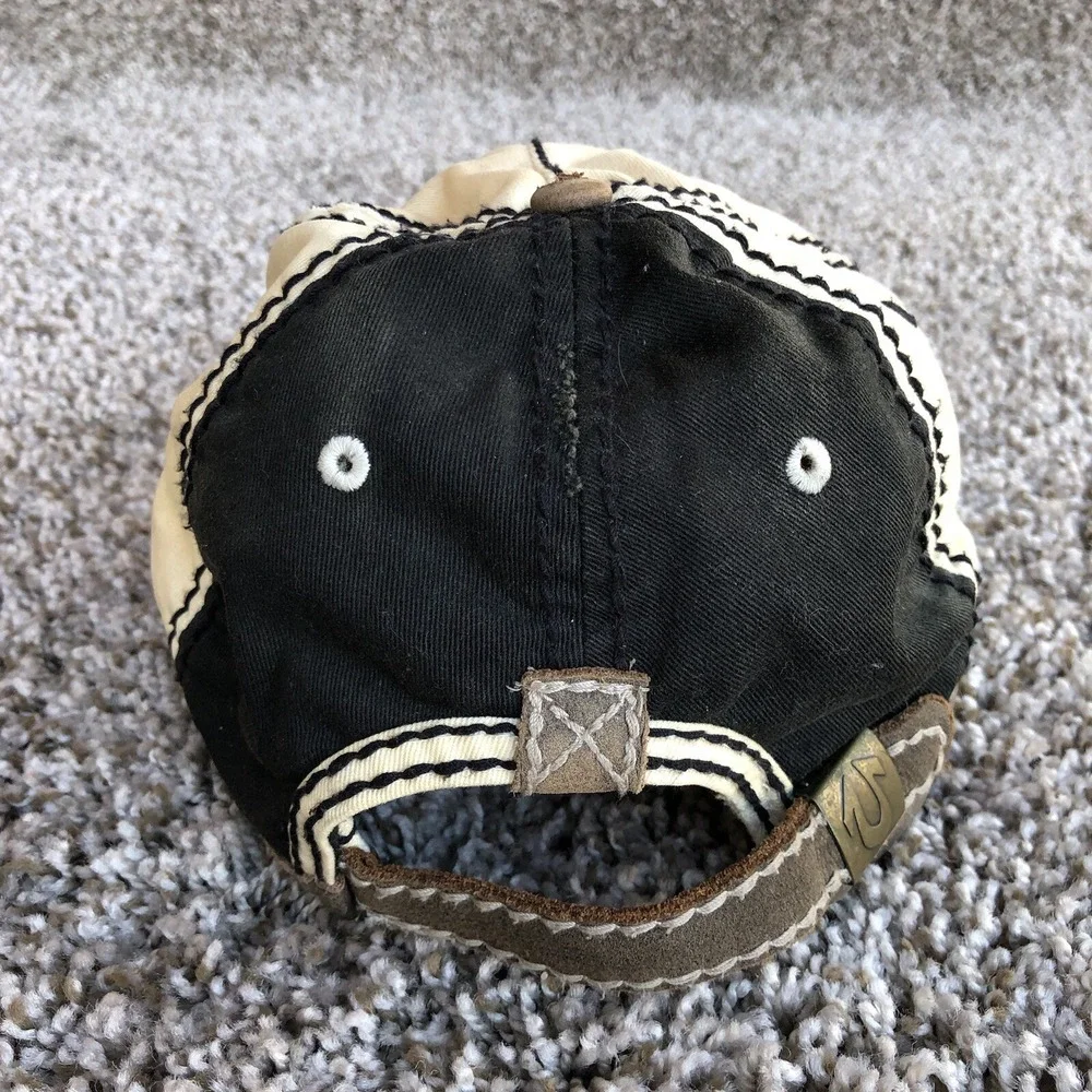 True Religion Embroidered Spellout Hat OSFA Distress Leather Trim Strap Back Cap